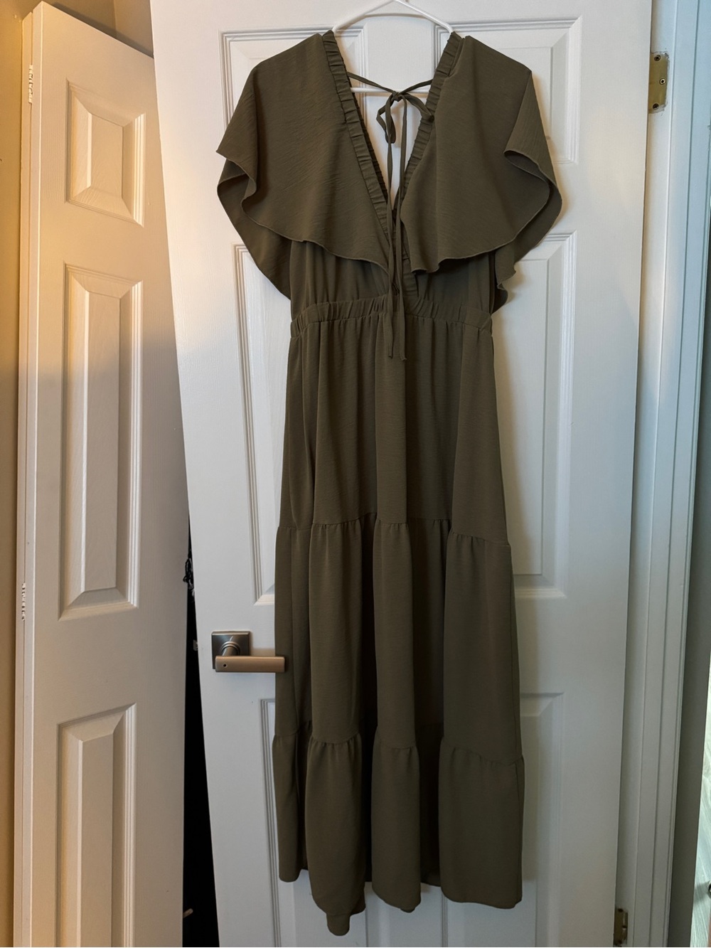 Simplee Apparel Olive Green Ruffle-Back Maxi Dress